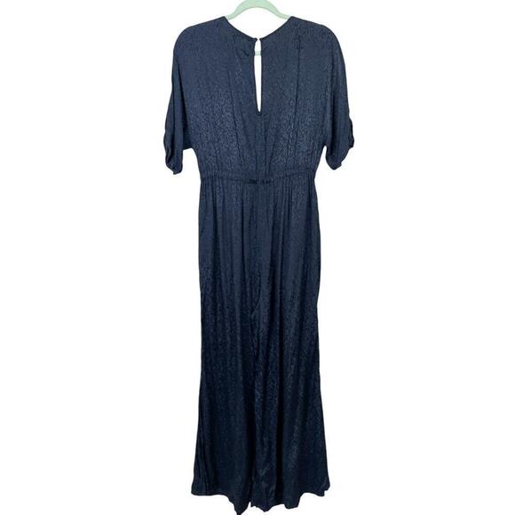 Anthropologie Maeve Jacqueline Jacquard Jumpsuit XS Navy Blue Elegant Night Out - Picture 11 of 16